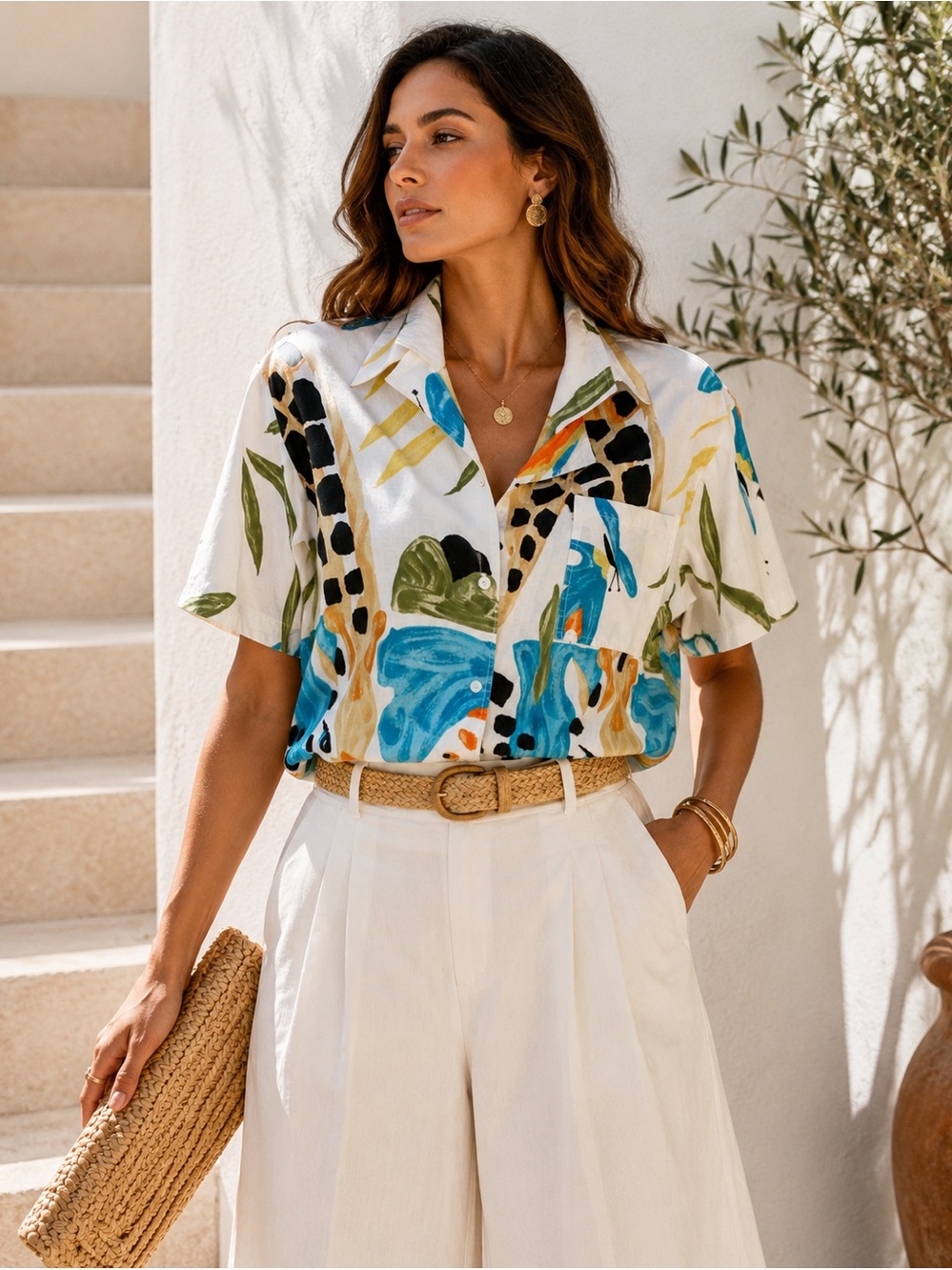 Vintage Wearable Art Safari Giraffe Cotton Shirt